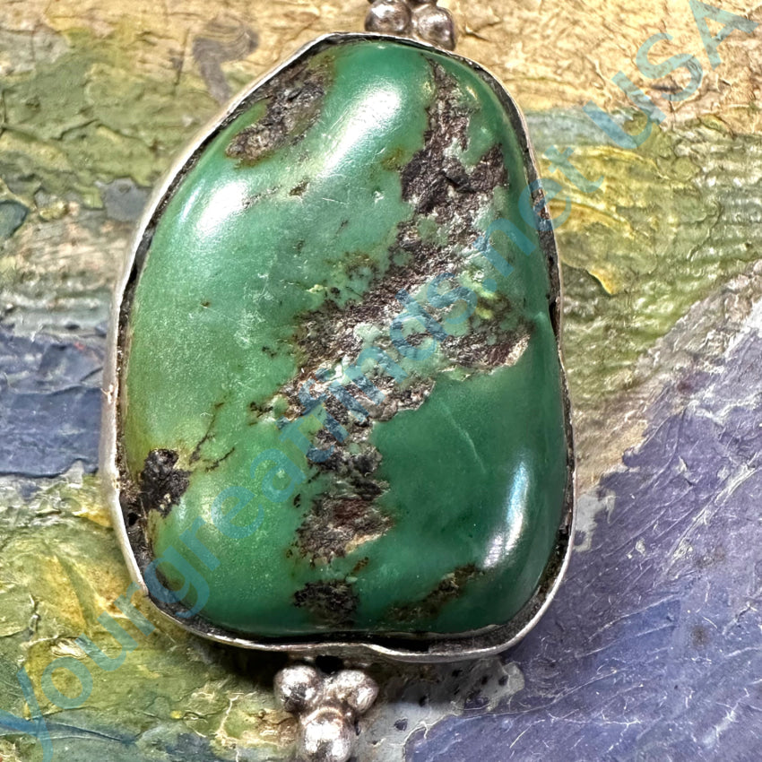 Large Navajo Sterling Silver Green Turquoise Pendant Pendant