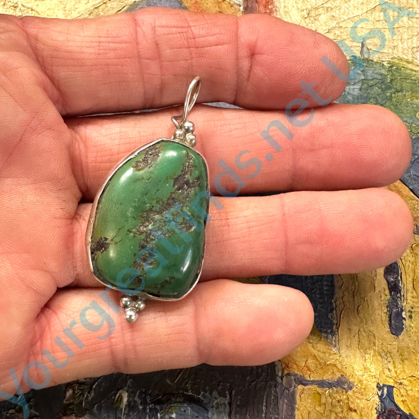 Large Navajo Sterling Silver Green Turquoise Pendant Pendant