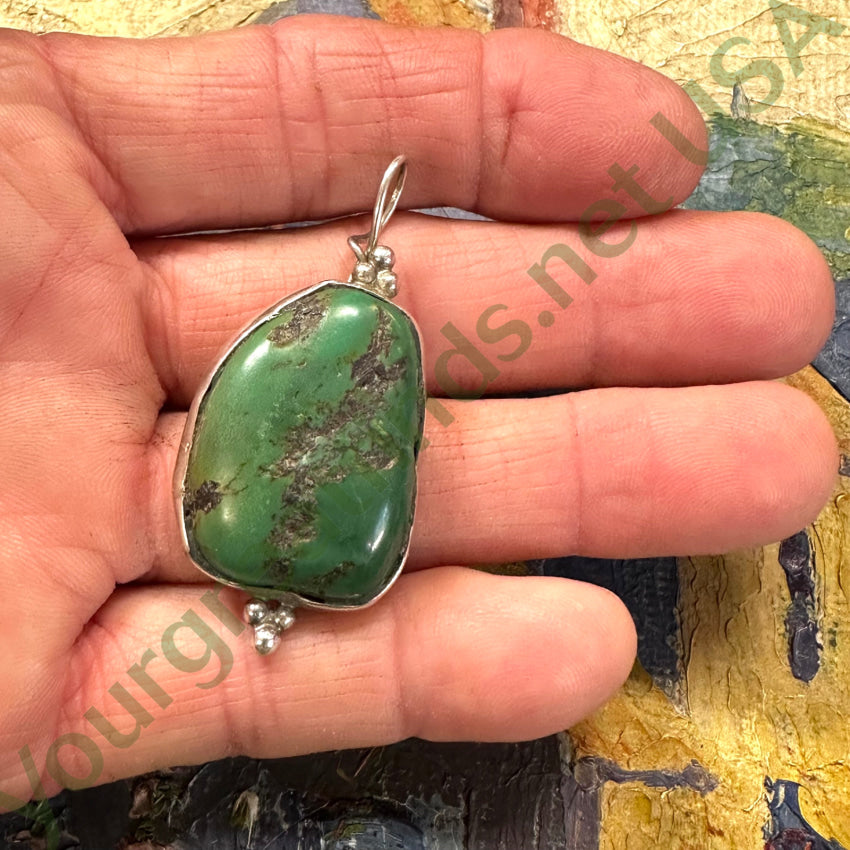 Large Navajo Sterling Silver Green Turquoise Pendant Pendant