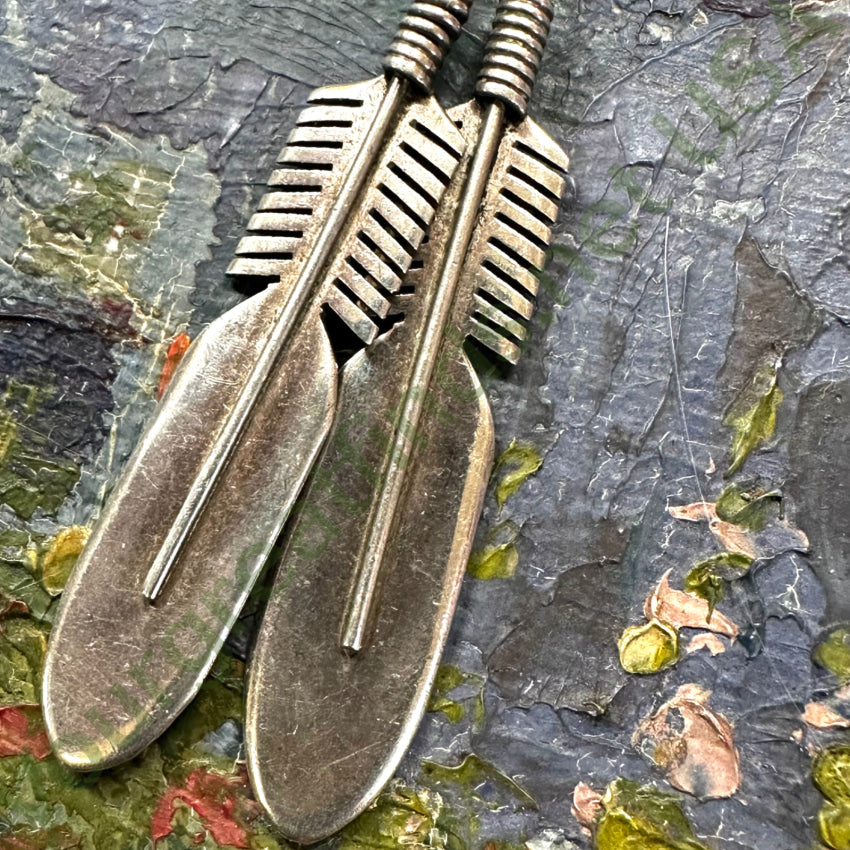 Large Navajo Sterling Silver Rose Quartz 2 Feather Pendant Pendant