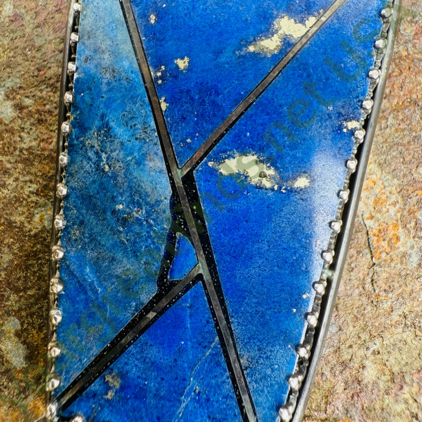 Large Pendant Inlay Lapis Lazuli Denim Blue Sterling Silver Vintage pendant