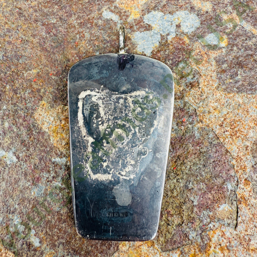 Large Pendant Inlay Lapis Lazuli Denim Blue Sterling Silver Vintage pendant