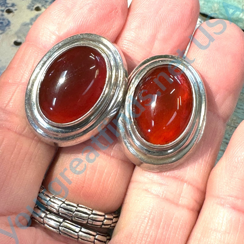 Large Red Carnelian Sterling Silver Post Earrings Mexico Earrings