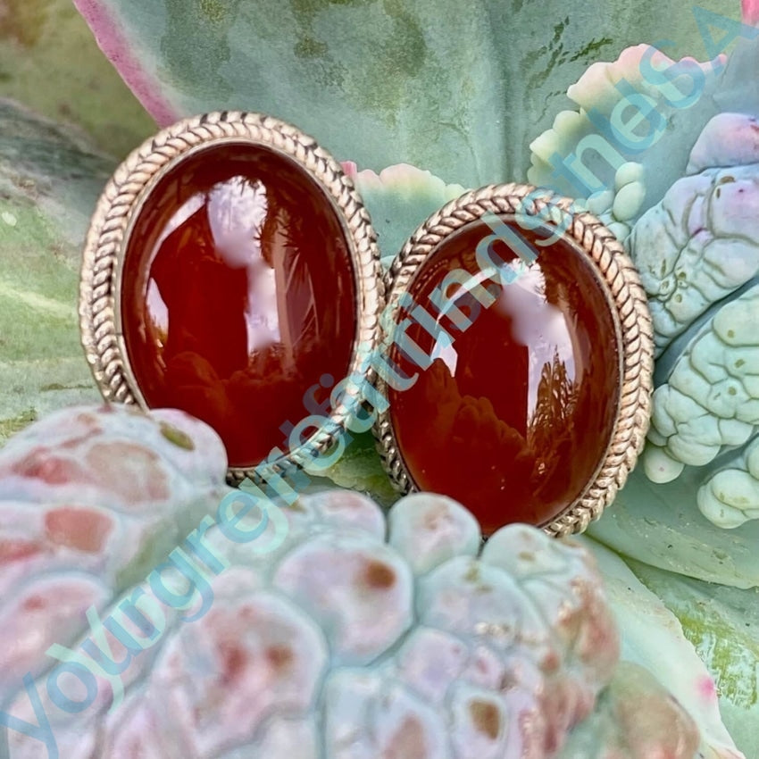 Large Red Carnelian Sterling Silver Post Earrings Vintage Yourgreatfinds