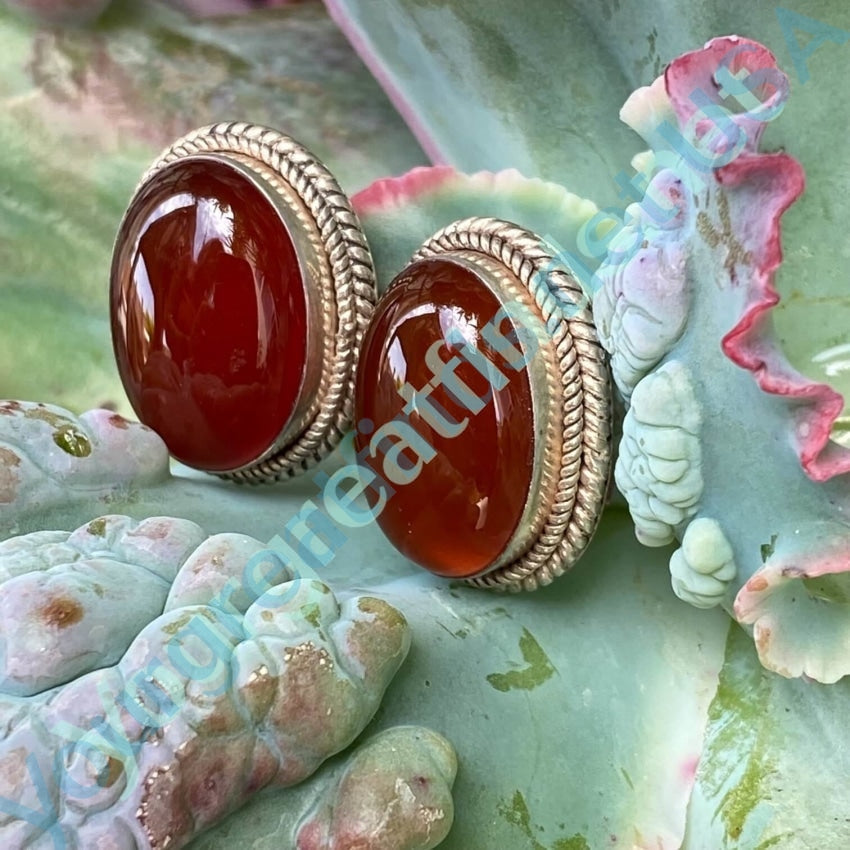Large Red Carnelian Sterling Silver Post Earrings Vintage Yourgreatfinds