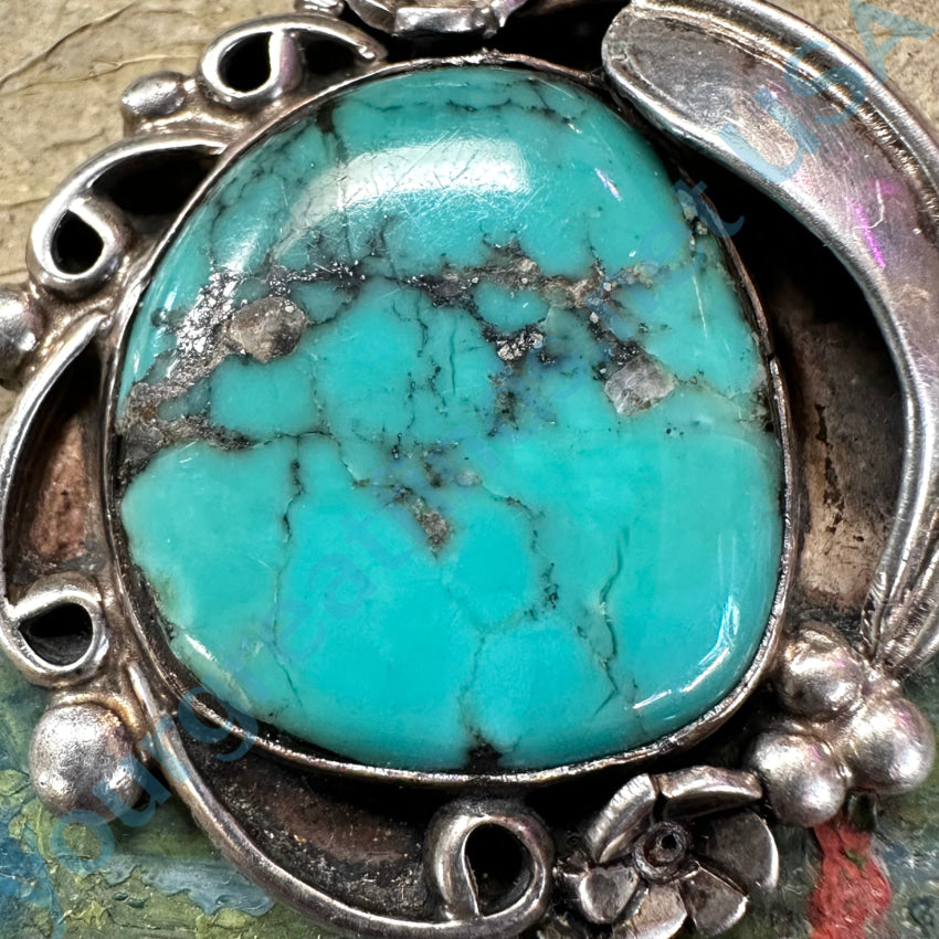 Southwestern SS Spiderweb Turquoise deals Feathers Pendant