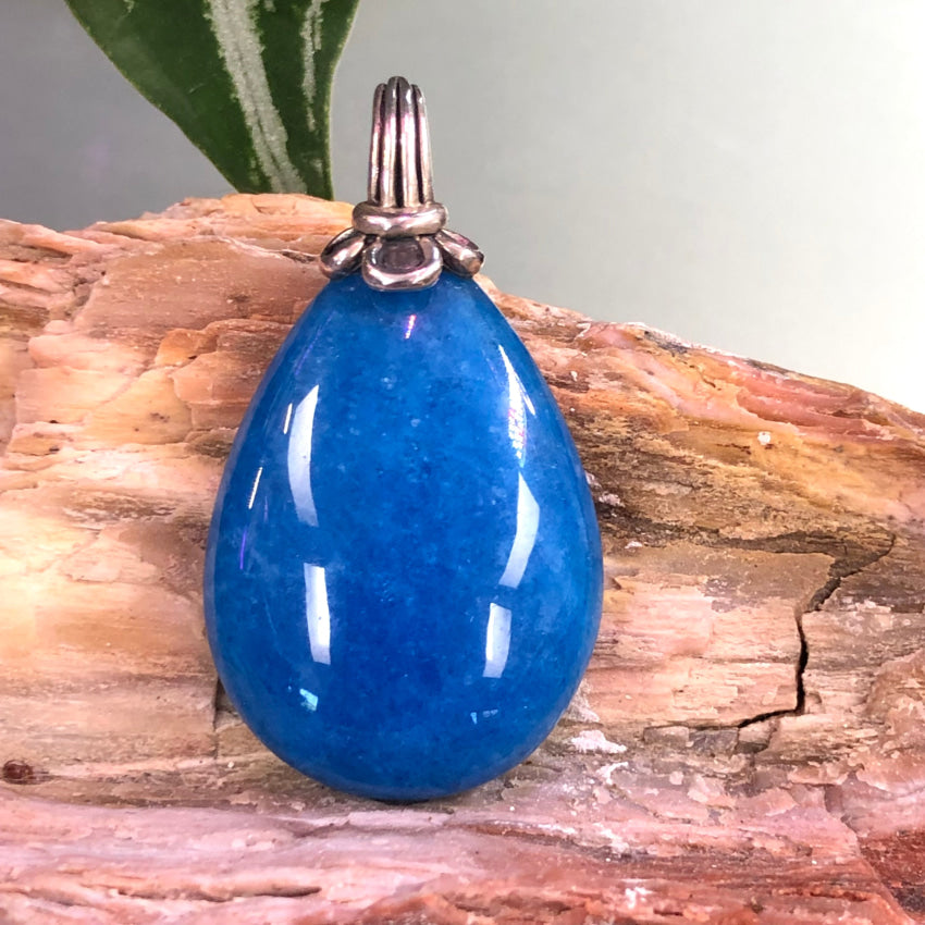 Large Sterling Silver & Blue Apatite Pendant Barse Pendant