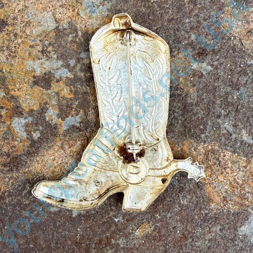 Large Sterling Silver Cowgirl Boot Pin 1990S Brooch