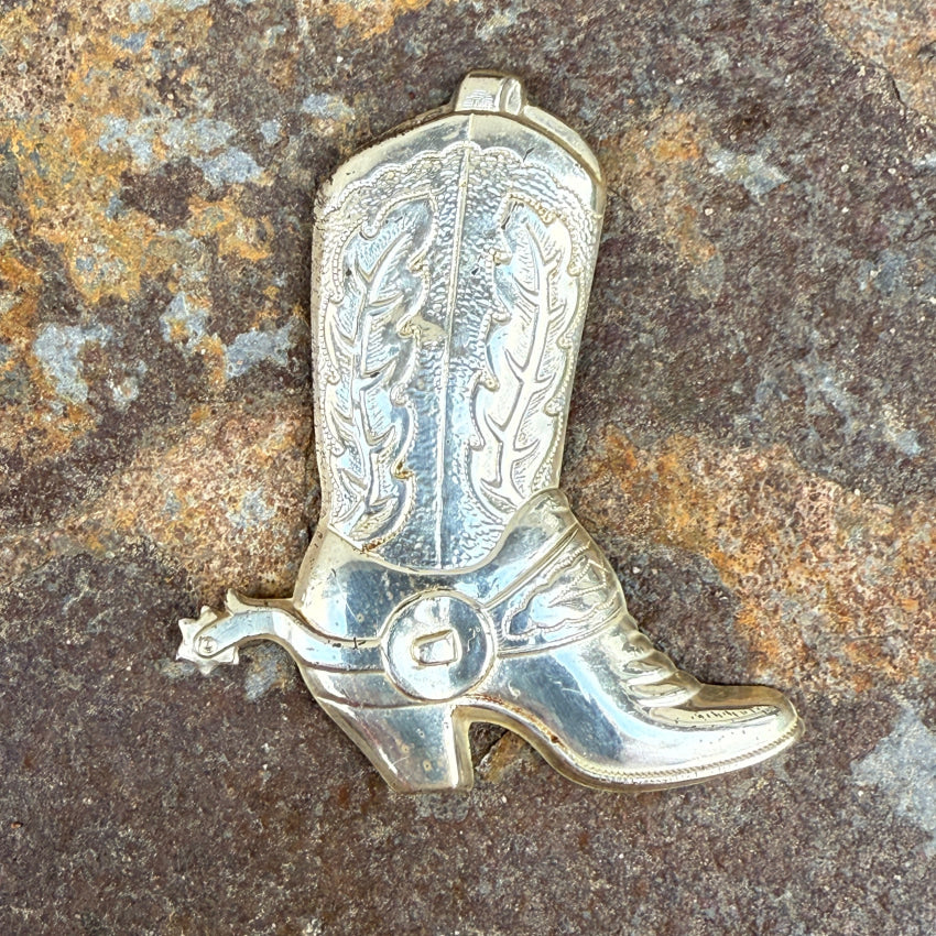 Large Sterling Silver Cowgirl Boot Pin 1990S Brooch