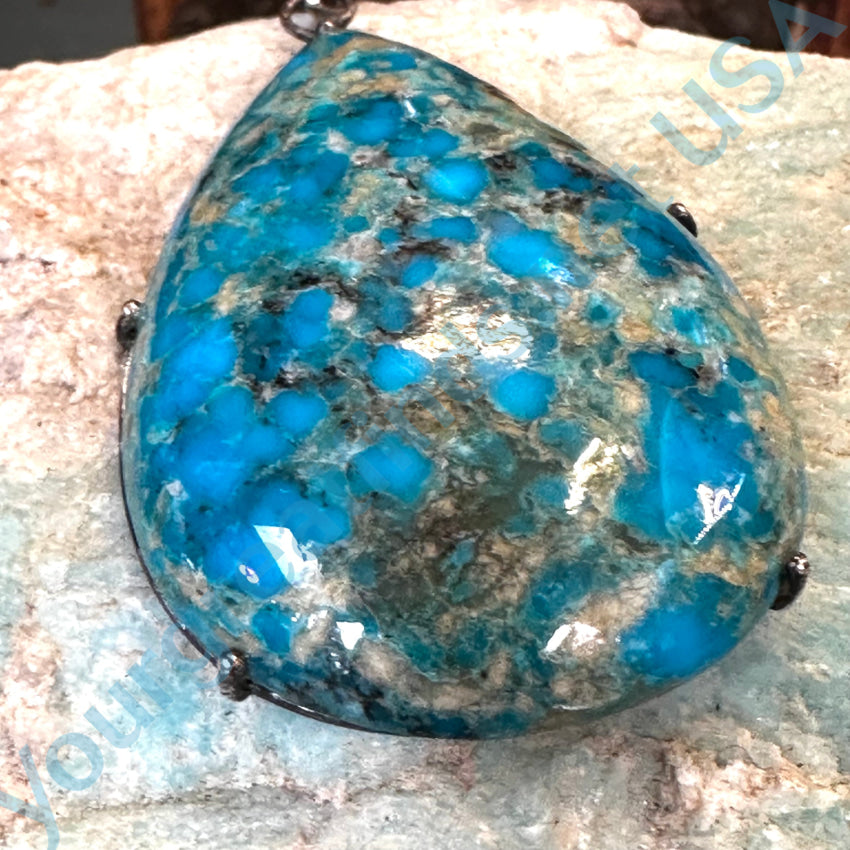 Large Sterling Silver & Deep Blue Nodule Turquoise Pendant Pendant