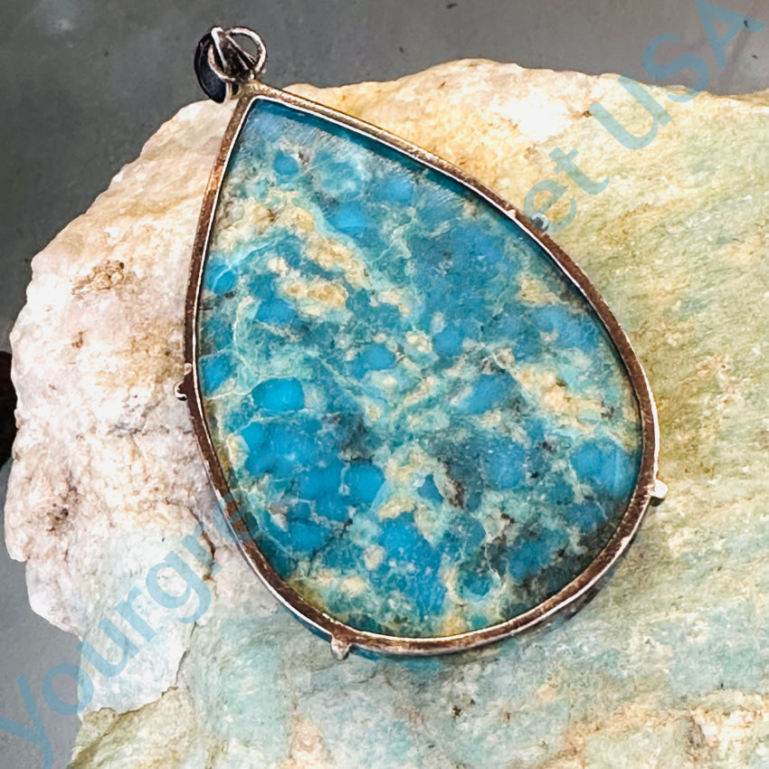 Large Sterling Silver & Deep Blue Nodule Turquoise Pendant Pendant