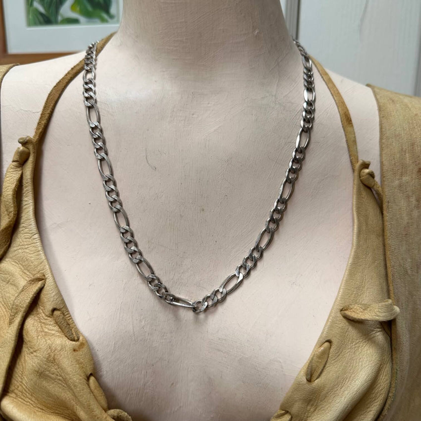 Large Sterling Silver Figaro Chain 22 Long 34.7 Grams Necklace