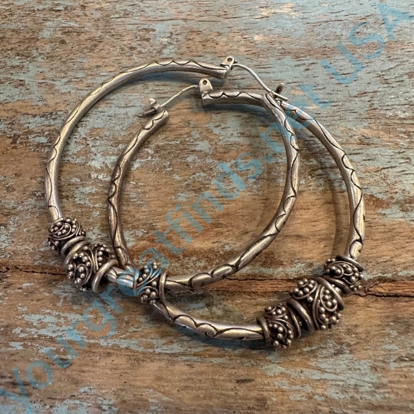 Large Sterling Silver Hoop Earrings Granulated Beads