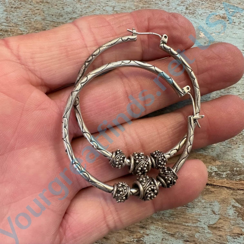 Large Sterling Silver Hoop Earrings Granulated Beads