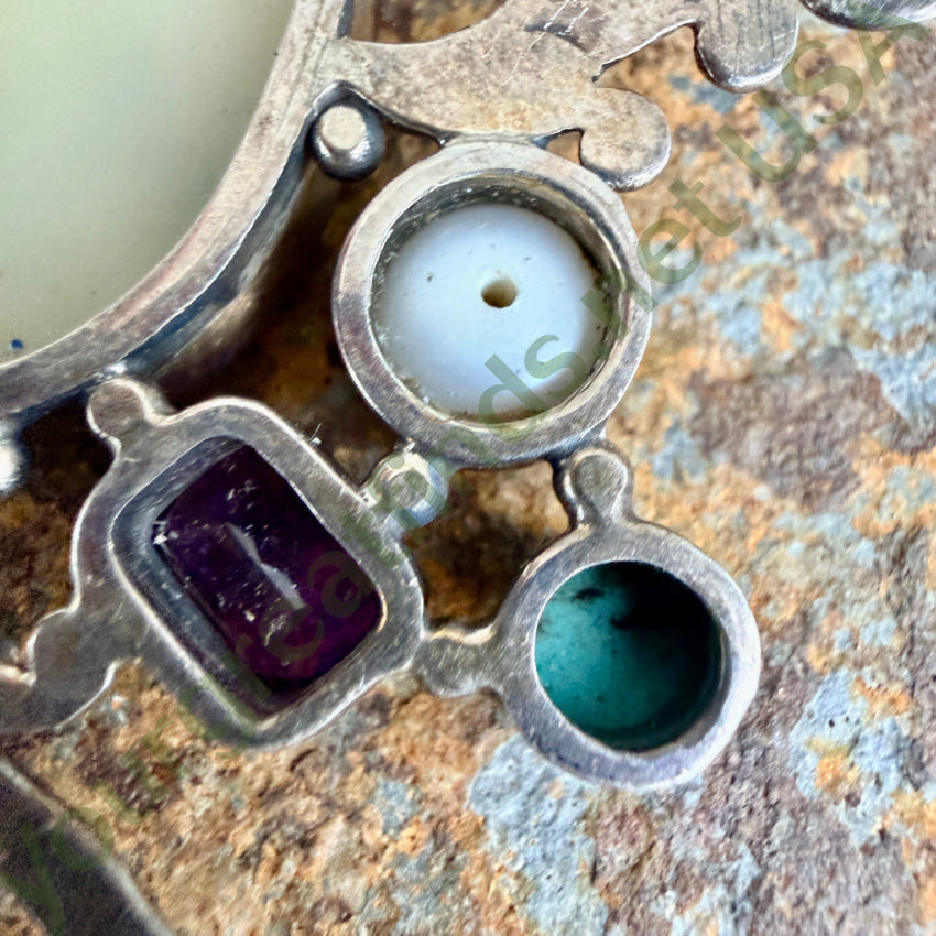 Large Sterling Silver Mother of Pearl Turquoise Amethyst Pendant pendant