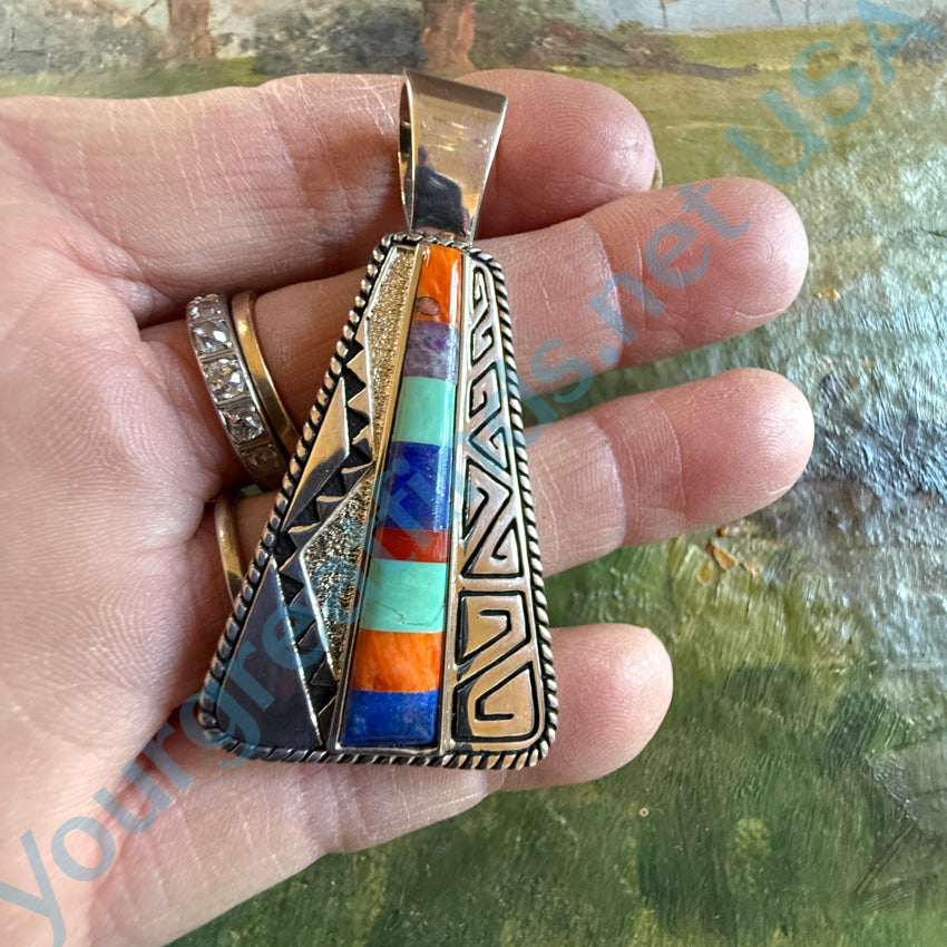 Large Sterling Silver Pendant Inlay Turquoise Carolyn Pollack Relios Pendant