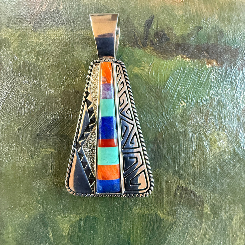 Large Sterling Silver Pendant Inlay Turquoise Carolyn Pollack Relios Pendant