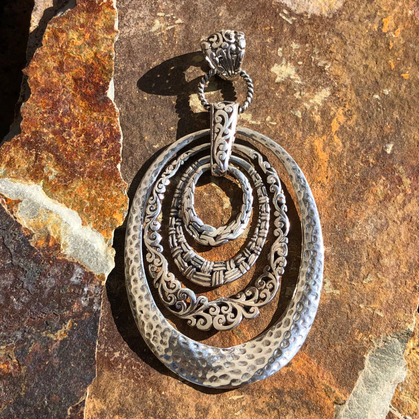 Large Sterling Silver Sarda Four Ring Pendant Pendant