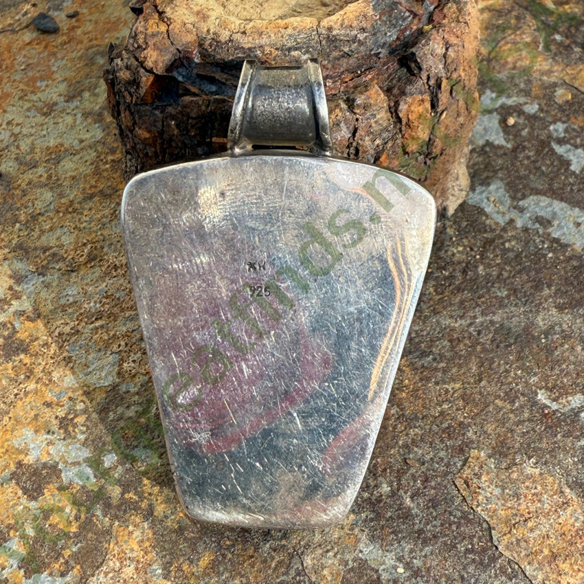 Large Sterling Silver Spider Web Turquoise Pendant pendant