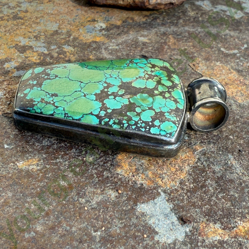 Large Sterling Silver Spider Web Turquoise Pendant pendant