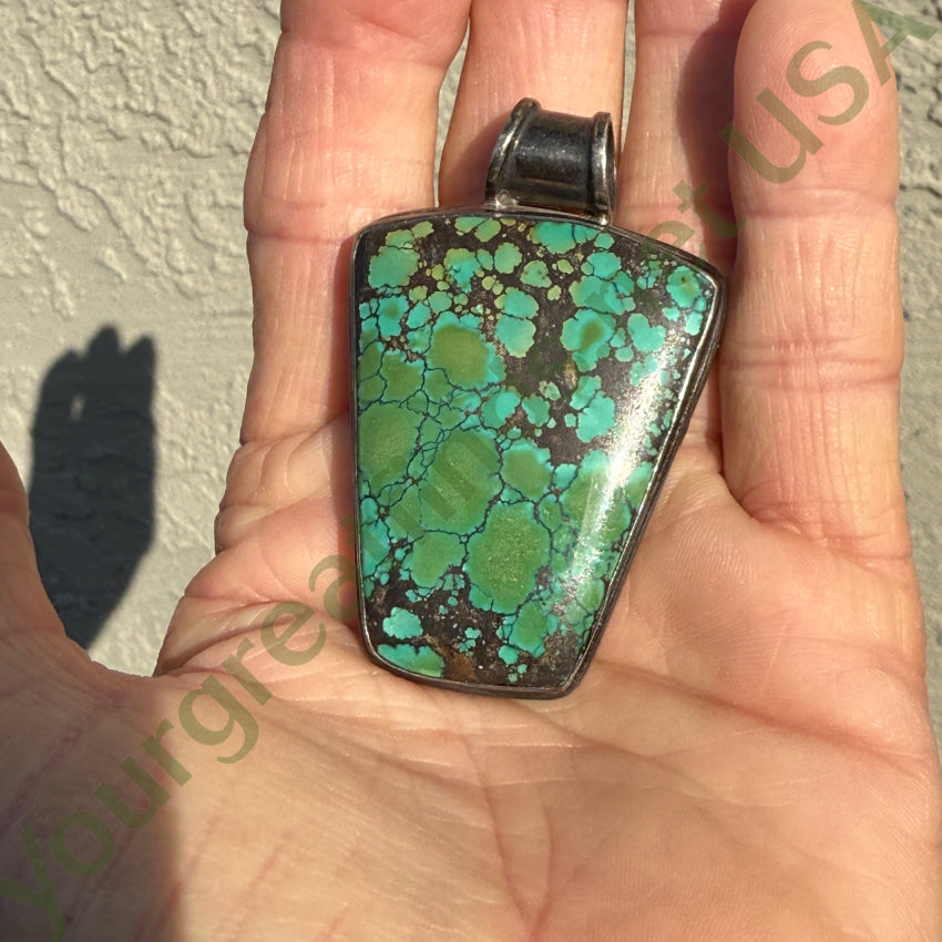 Large Sterling Silver Spider Web Turquoise Pendant pendant