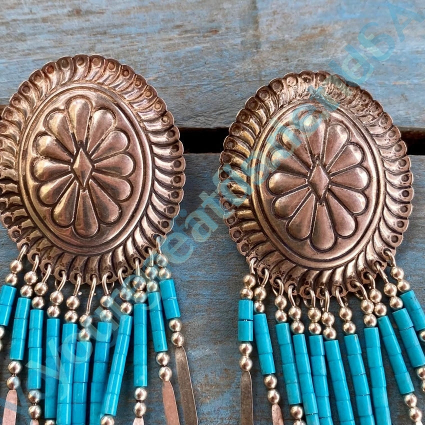 Large Sterling Silver Turquoise Heishi Concho Earrings Yourgreatfinds