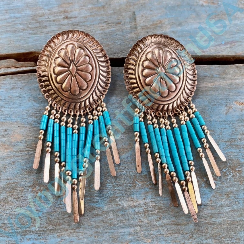 Large Sterling Silver Turquoise Heishi Concho Earrings Yourgreatfinds