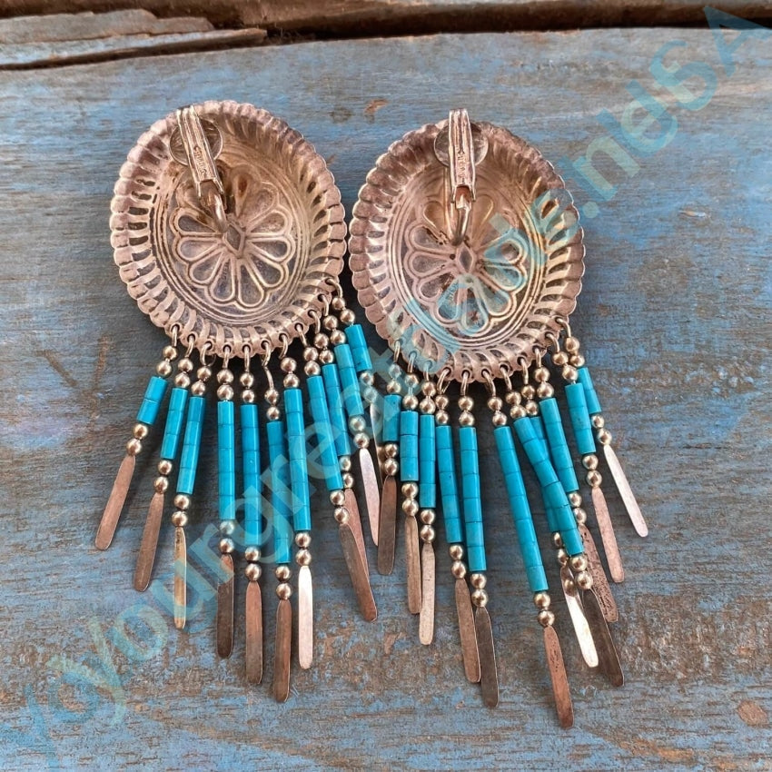 Large Sterling Silver Turquoise Heishi Concho Earrings Yourgreatfinds