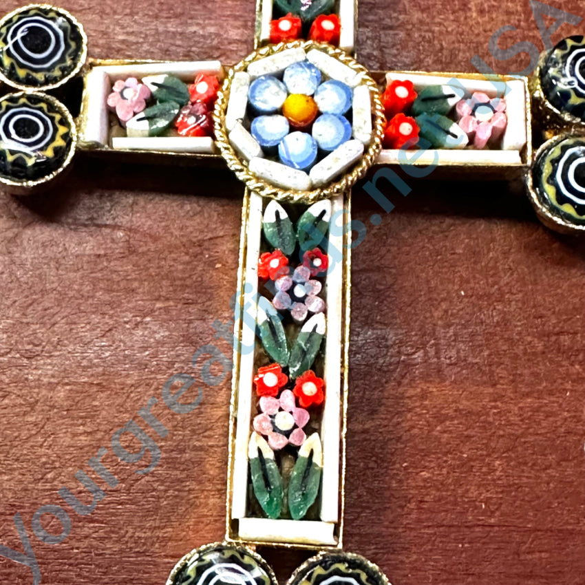 Large Vintage Italian Glass Micro Mosaic Cross Pendant Pendant