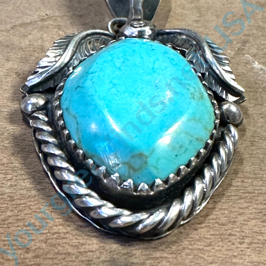 Large Vintage Mexican Sterling Silver & Turquoise Pendant