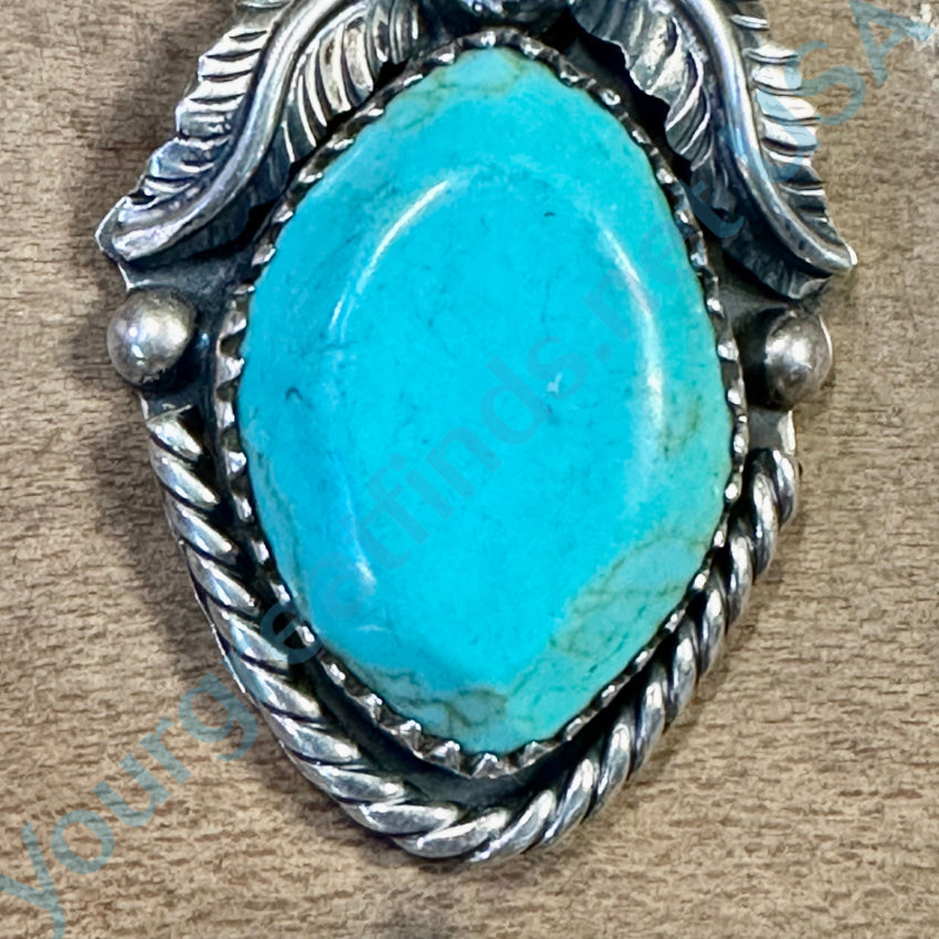 Large Vintage Mexican Sterling Silver &amp; Turquoise Pendant