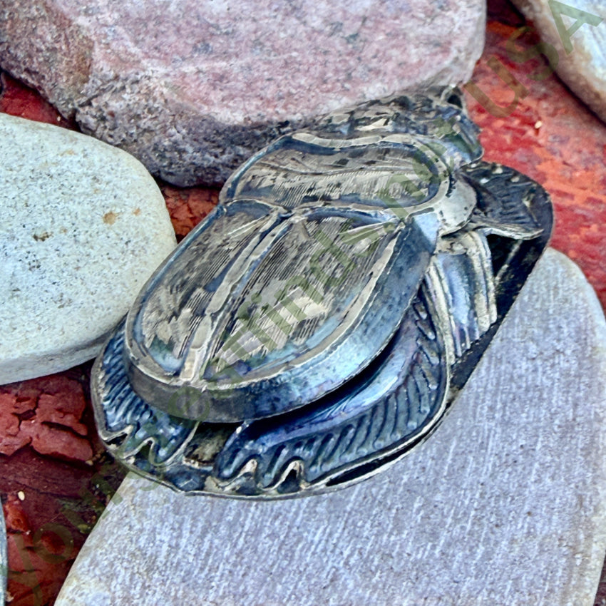 Large Vintage Sterling Silver Egyptian Revival Scarab Beetle Pendant pendant