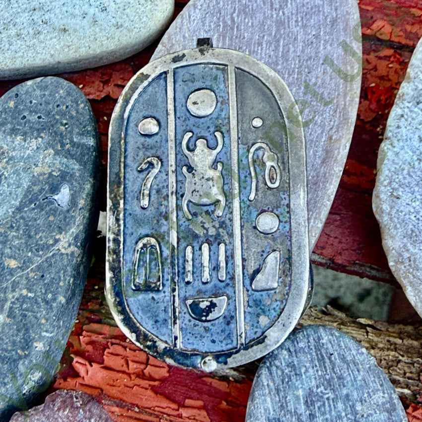 Large Vintage Sterling Silver Egyptian Revival Scarab Beetle Pendant pendant