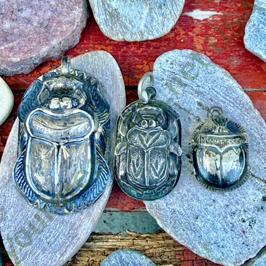 Large Vintage Sterling Silver Egyptian Revival Scarab Beetle Pendant pendant