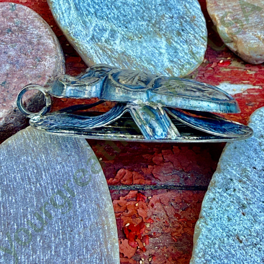 Large Vintage Sterling Silver Egyptian Revival Scarab Beetle Pendant pendant