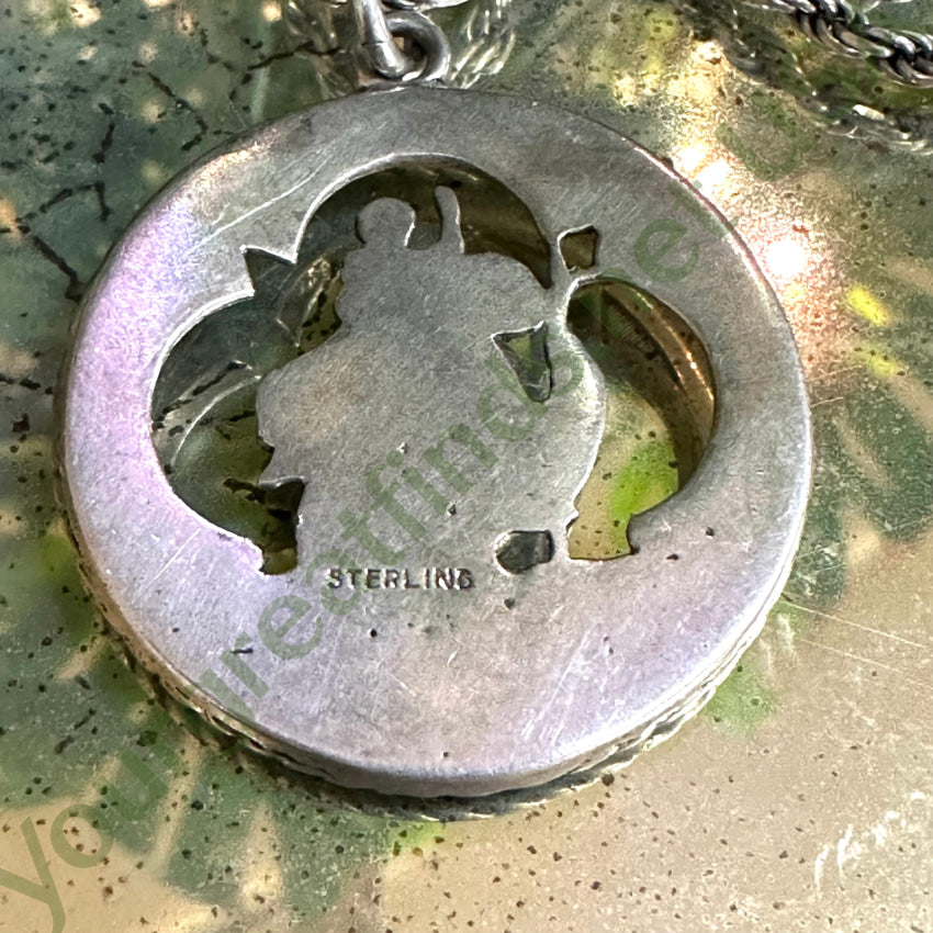 Large Vintage Sterling Silver St. Christopher Necklace Catholic