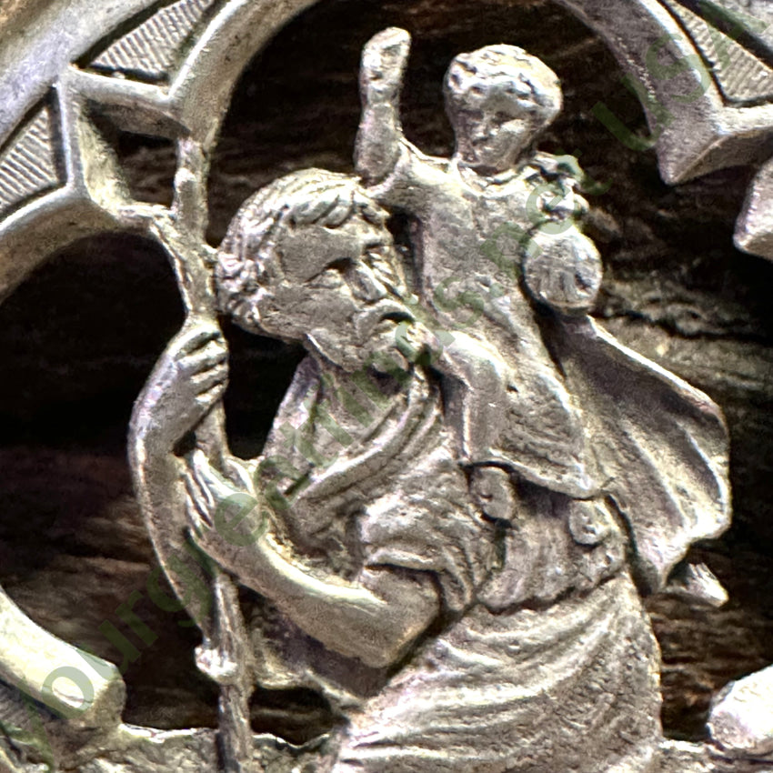 Large Vintage Sterling Silver St. Christopher Necklace Catholic