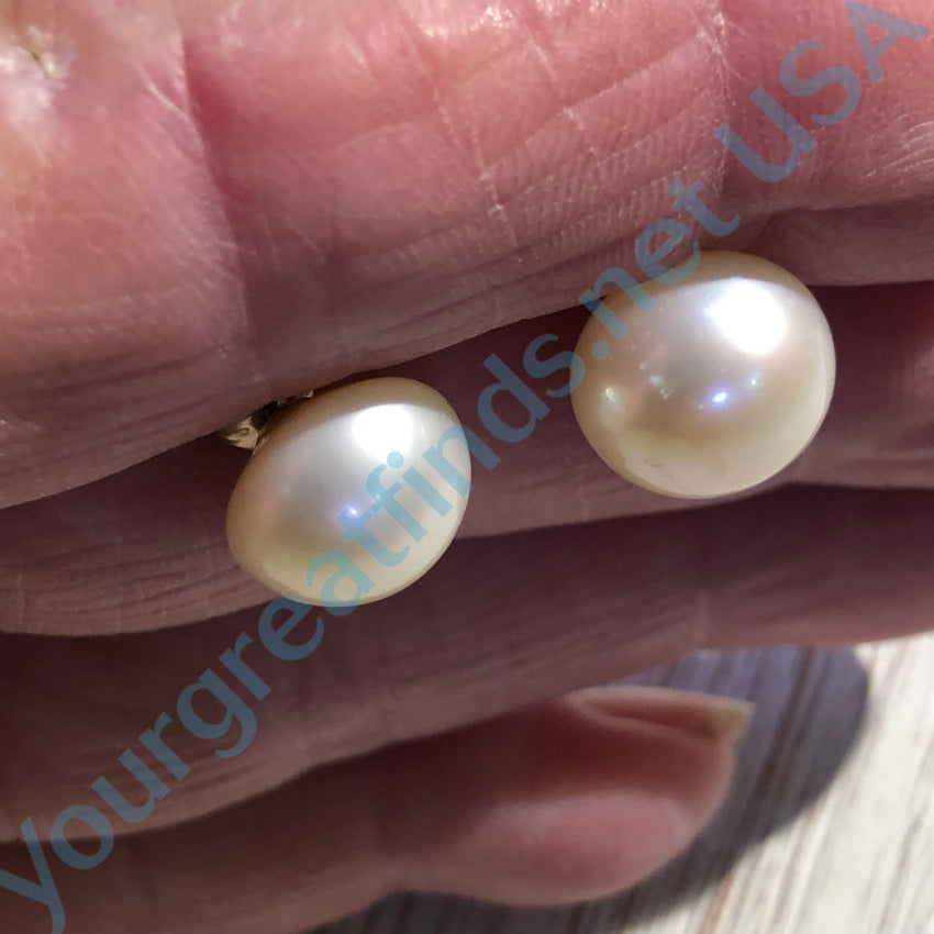 Large White Fresh Water Pearl Pierced Stud Earrings Sterling Silver