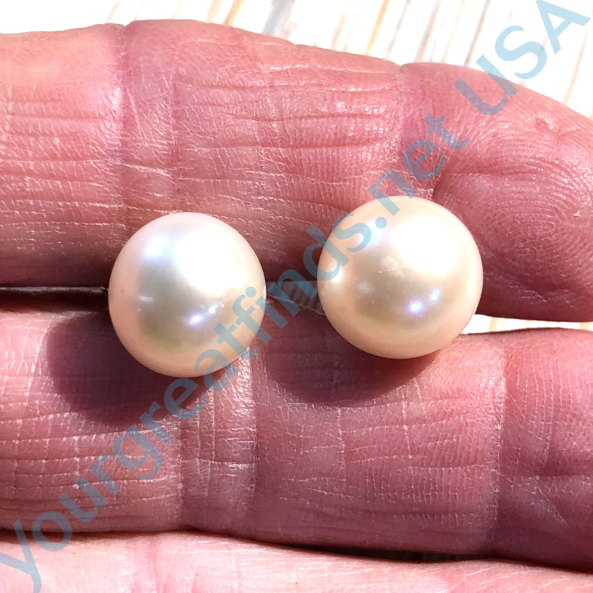 Large White Fresh Water Pearl Pierced Stud Earrings Sterling Silver