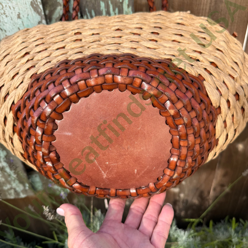 Large Woven Leather & Heavy Raffia Tote Bag Purse tote purse