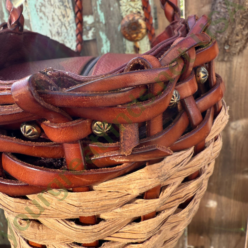 Large Woven Leather & Heavy Raffia Tote Bag Purse tote purse