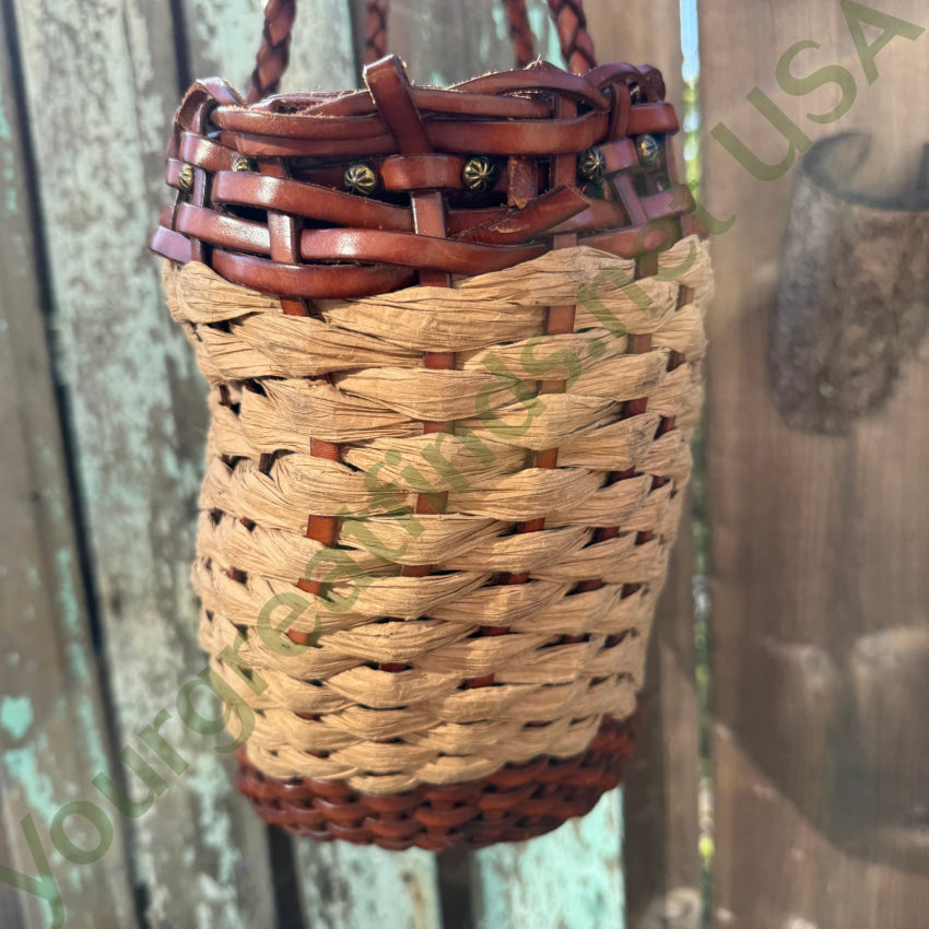 Large Woven Leather & Heavy Raffia Tote Bag Purse tote purse