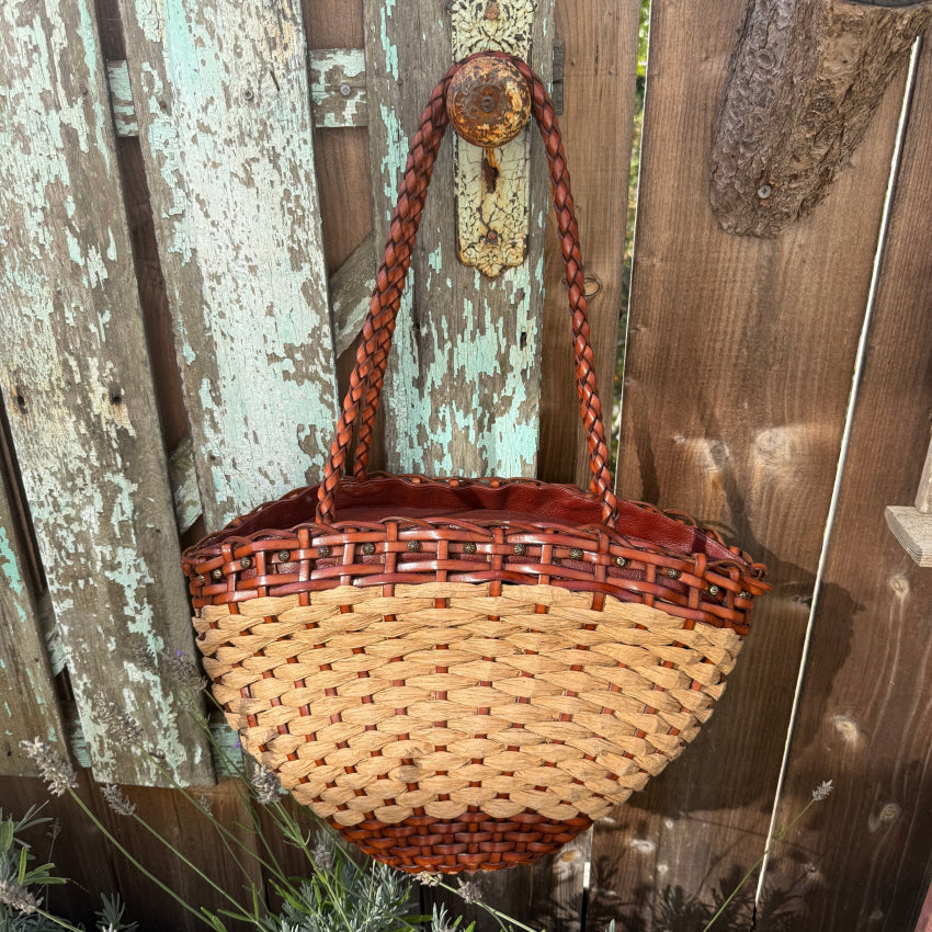 Large Woven Leather & Heavy Raffia Tote Bag Purse tote purse