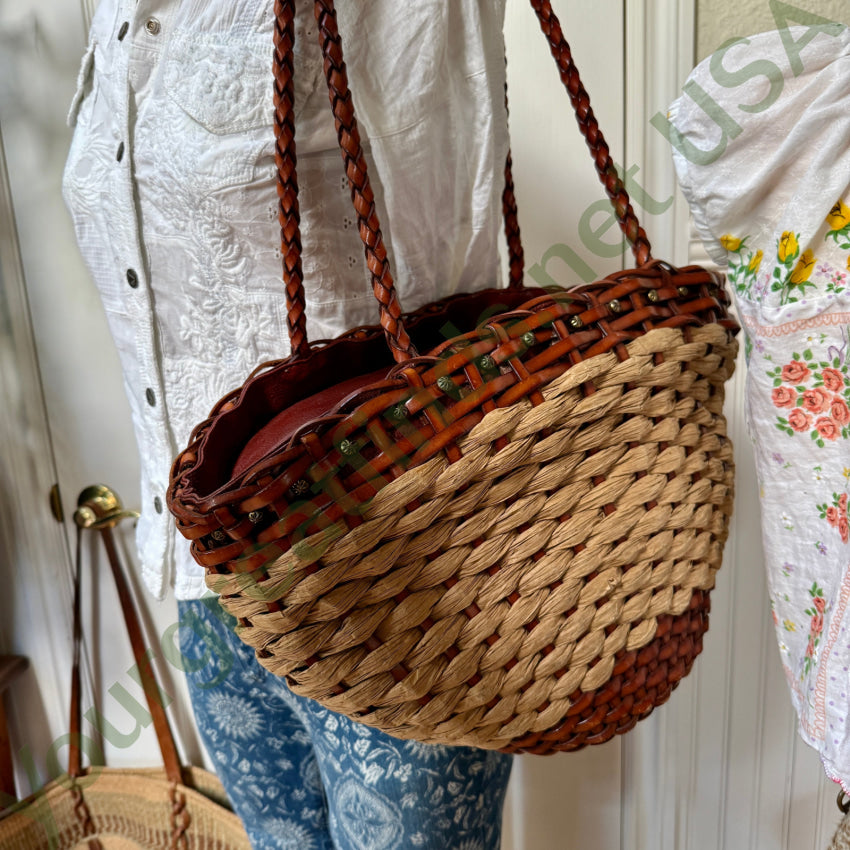 Large Woven Leather & Heavy Raffia Tote Bag Purse tote purse