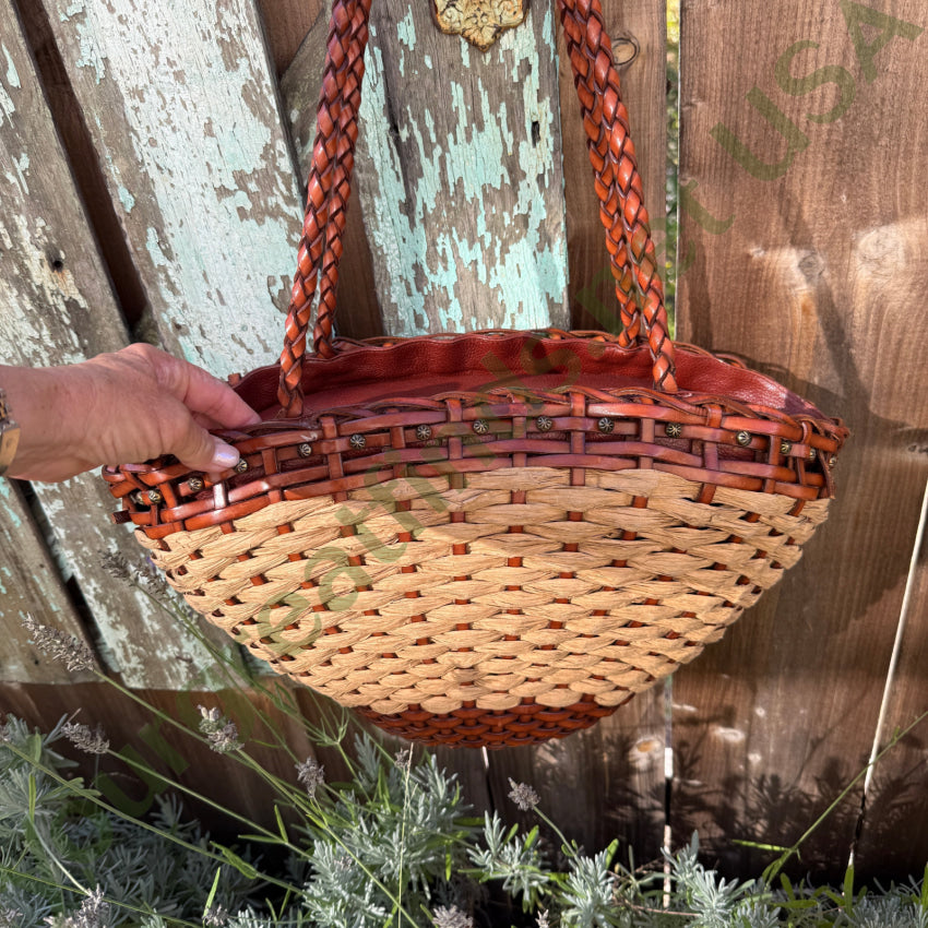 Large Woven Leather & Heavy Raffia Tote Bag Purse tote purse