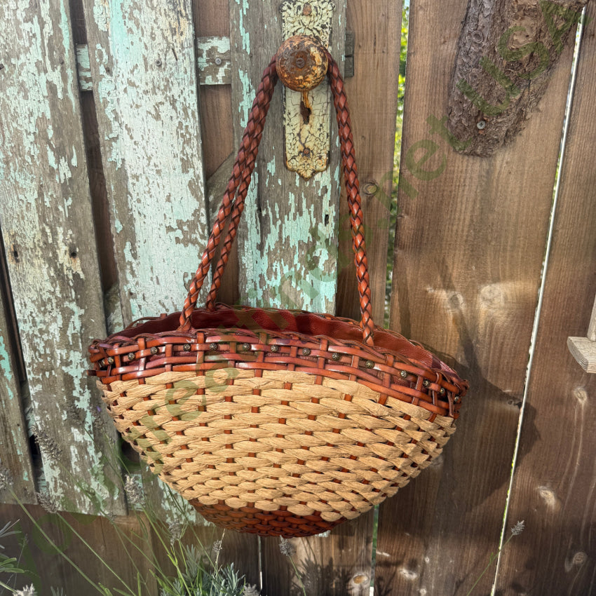 Large Woven Leather & Heavy Raffia Tote Bag Purse tote purse