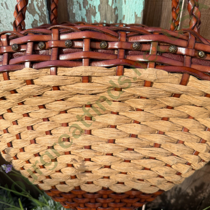 Large Woven Leather & Heavy Raffia Tote Bag Purse tote purse