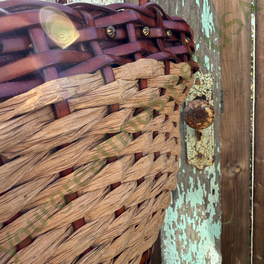 Large Woven Leather & Heavy Raffia Tote Bag Purse tote purse