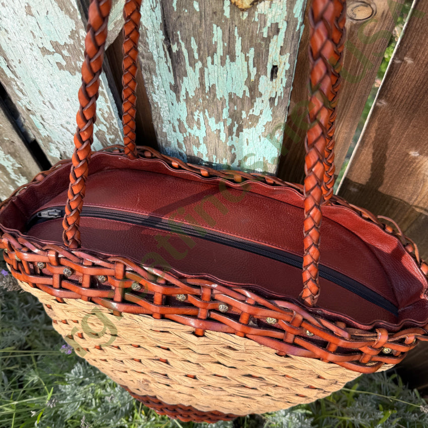 Large Woven Leather & Heavy Raffia Tote Bag Purse tote purse
