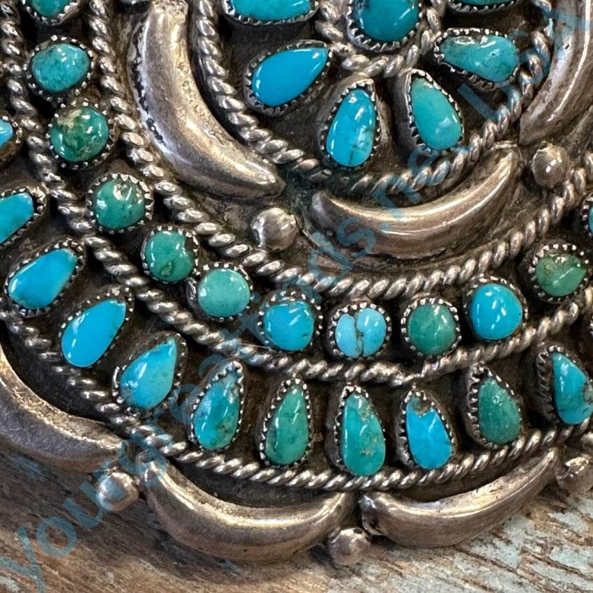Large Zuni Petit Point Turquoise Round Rosette Pin Sterling